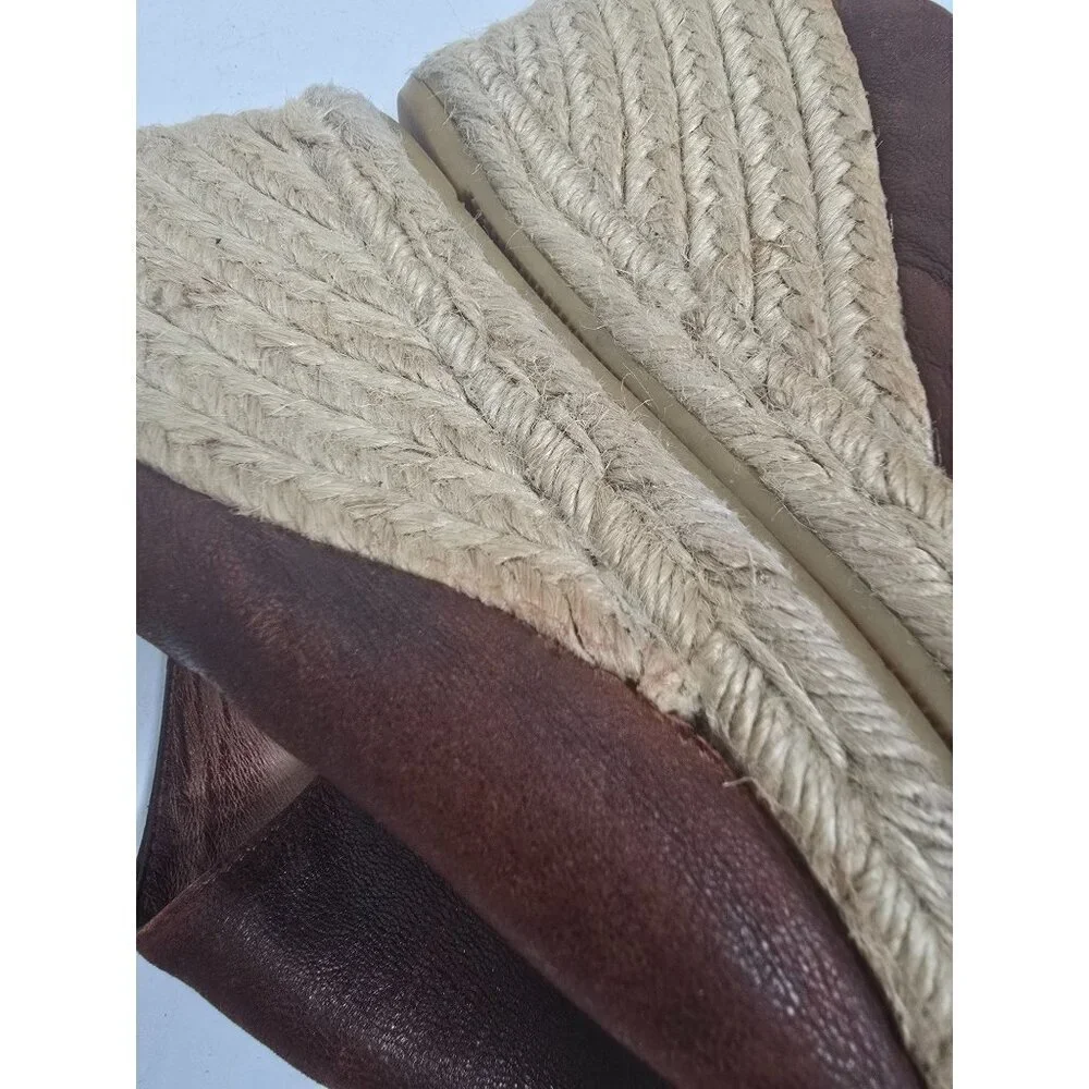 Anthropologie Gaimo Brown Leather Espadrille Wedge Sandals
